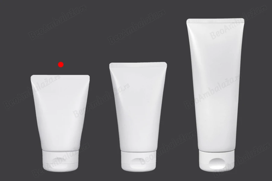 Plastična tuba 100mL bela sa unutrašnjom aluminijumskom oblogom i flip top zatvaračem - 12 kom-grupa_slika
