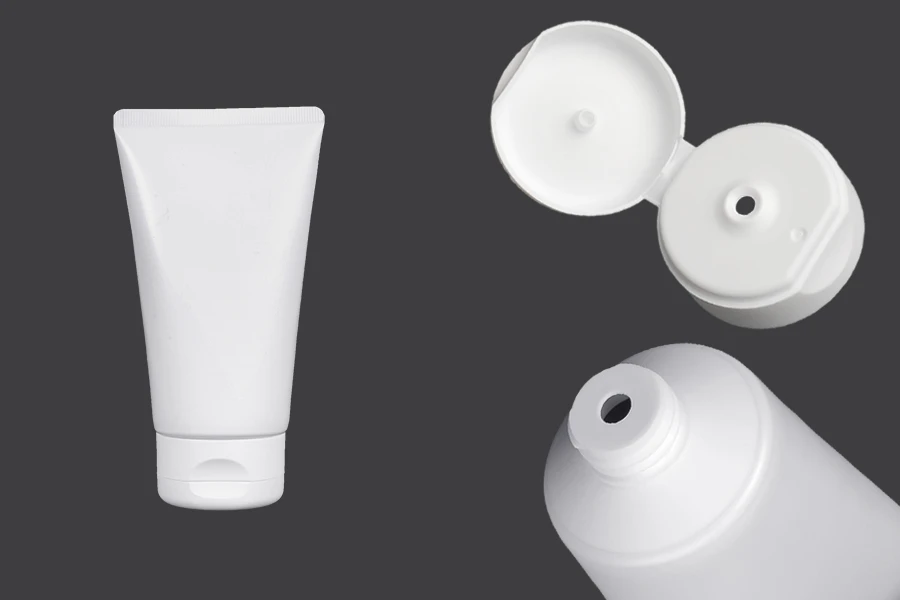 Plastična tuba 150mL bela sa unutrašnjom aluminijumskom oblogom i flip top zatvaračem - 12 kom