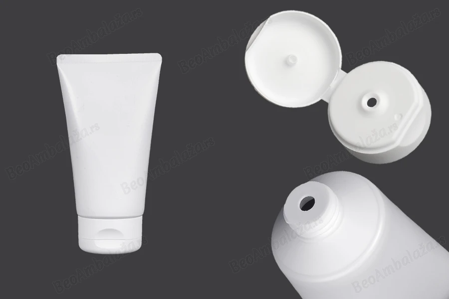 Plastična tuba 150mL bela sa unutrašnjom aluminijumskom oblogom i flip top zatvaračem - 12 kom-slika_proizvoda