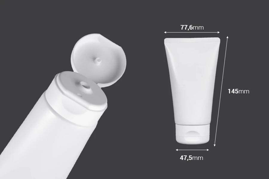 Plastična tuba 150mL bela sa unutrašnjom aluminijumskom oblogom i flip top zatvaračem - 12 kom