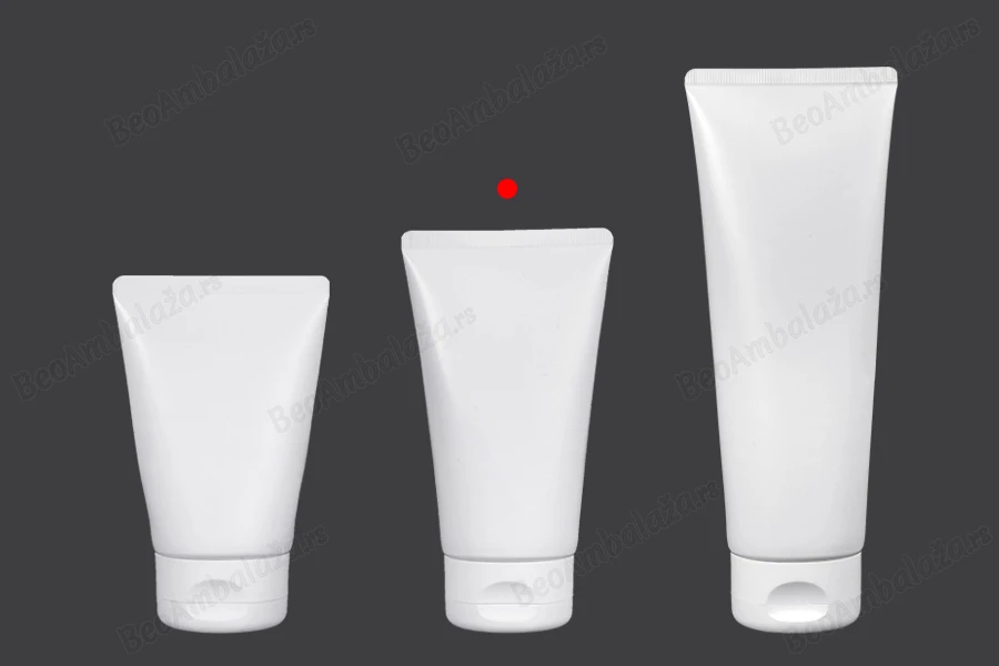 Plastična tuba 150mL bela sa unutrašnjom aluminijumskom oblogom i flip top zatvaračem - 12 kom-grupa_slika