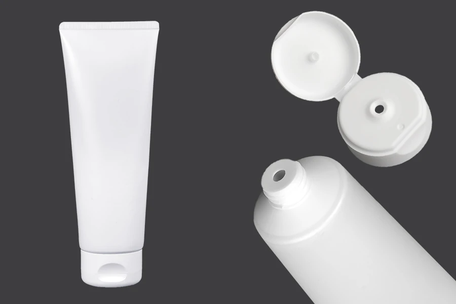 Plastična tuba 200mL bela sa unutrašnjom aluminijumskom oblogom i flip top zatvaračem - 12 kom