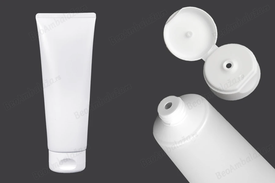 Plastična tuba 200mL bela sa unutrašnjom aluminijumskom oblogom i flip top zatvaračem - 12 kom-slika_proizvoda