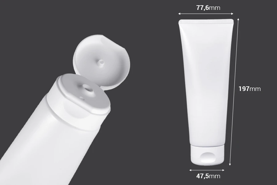 Plastična tuba 200mL bela sa unutrašnjom aluminijumskom oblogom i flip top zatvaračem - 12 kom