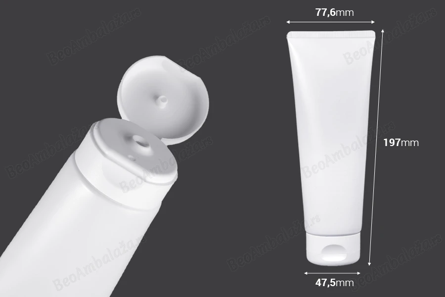 Plastična tuba 200mL bela sa unutrašnjom aluminijumskom oblogom i flip top zatvaračem - 12 kom-dimenzije_slike