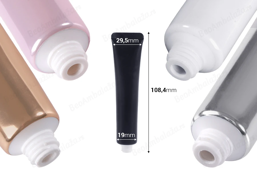 Plastična tuba 20 ml (uzano grlo) u različitim bojama sa unutrašnjim aluminijumskim premazom – 12 kom-dimenzije_slike