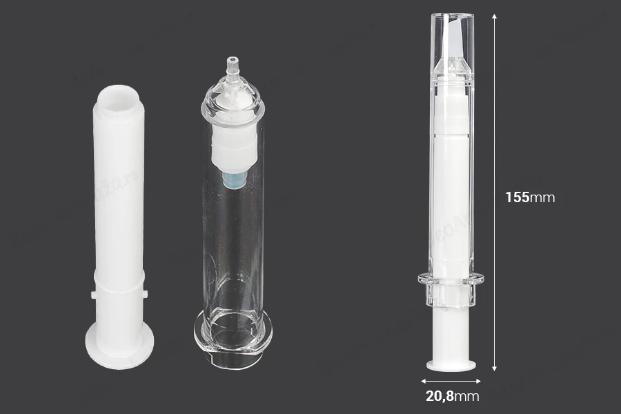 Airless tubica - akrilni špric 10mL za kozmetičku upotrebu, sa zatvaračem - 6 kom-dimenzije_slike
