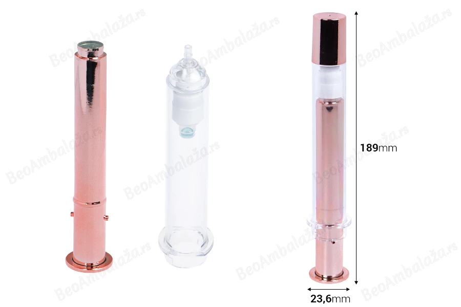 Airless tubica - akrilni špric 20mL za kozmetičku upotrebu, bronzane boje sa zatvaračem - 6 kom-dimenzije_slike
