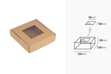 Kutija od kraft papira u braon boji 120x120x30mm sa prozorom - 20 kom-2