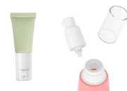 Plastična tubica od 20 mL u raznim mat bojama, sa belom pumpicom i providnim poklopcem Plastična tubica od 20 mL u raznim mat bojama, sa belom pumpicom i providnim poklopcem