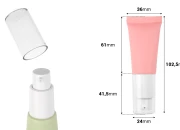 Plastična tubica od 20 mL u raznim mat bojama, sa belom pumpicom i providnim poklopcem Plastična tubica od 20 mL u raznim mat bojama, sa belom pumpicom i providnim poklopcem