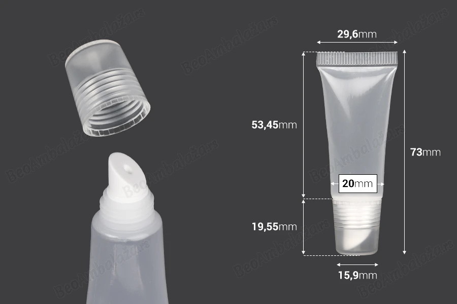 Plastična (PP) providna tubica 10 mL, za sjaj za usne - 12 kom-dimenzije_slike