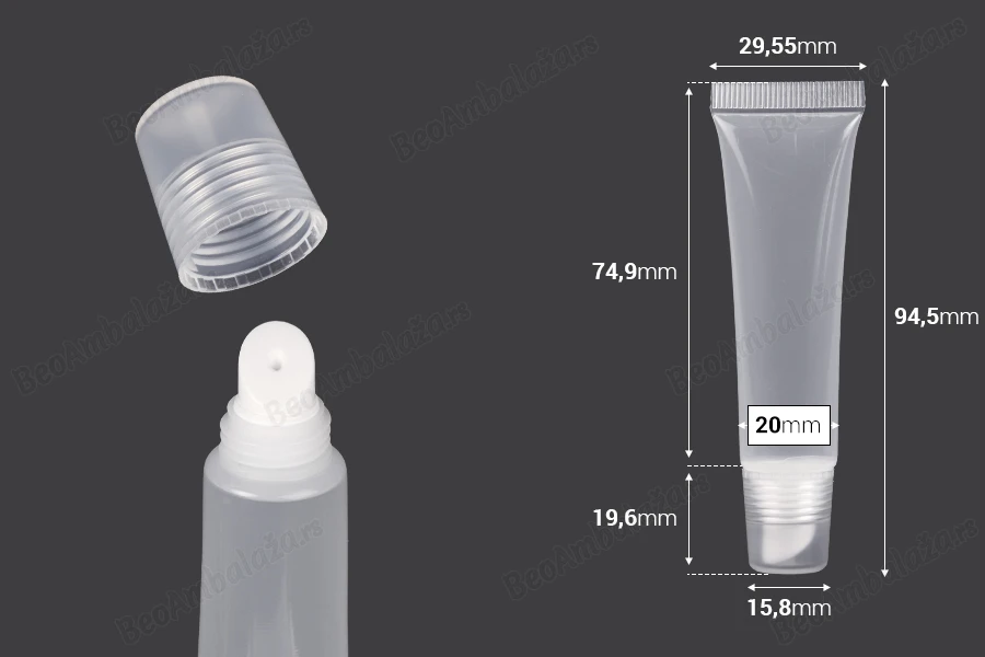 Plastična (PP) providna tubica 15 mL, za sjaj za usne - 12 kom-dimenzije_slike