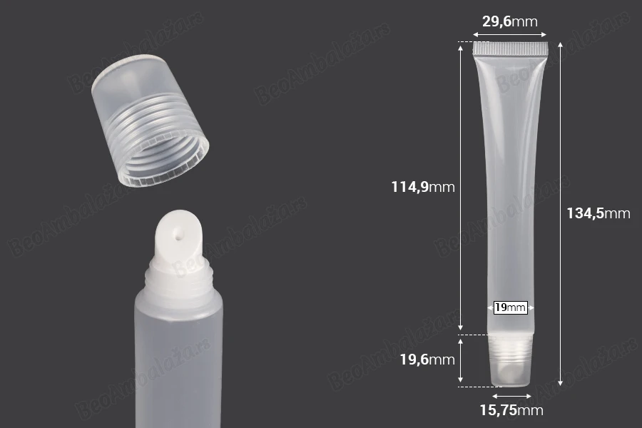 Plastična (PP) providna tubica 25 mL, za sjaj za usne - 12 kom-dimenzije_slike