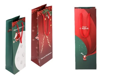 Božićna papirna kesa 120x85x360mm za flaše vina u raznim dezenima - 12 kom-1