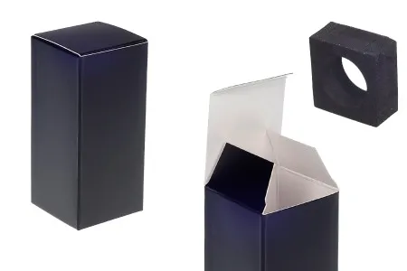 Kartonska kutija (500 gr) 65x65x140 mm u crnoj mat boji sa unutrašnjom penastom osnovom, za flašice prečnika 44 mm - 20 kom.-1