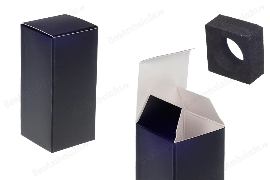 Kartonska kutija (500 gr) 65x65x140 mm u crnoj mat boji sa unutrašnjom penastom osnovom, za flašice prečnika 44 mm - 20 kom.-slika_proizvoda