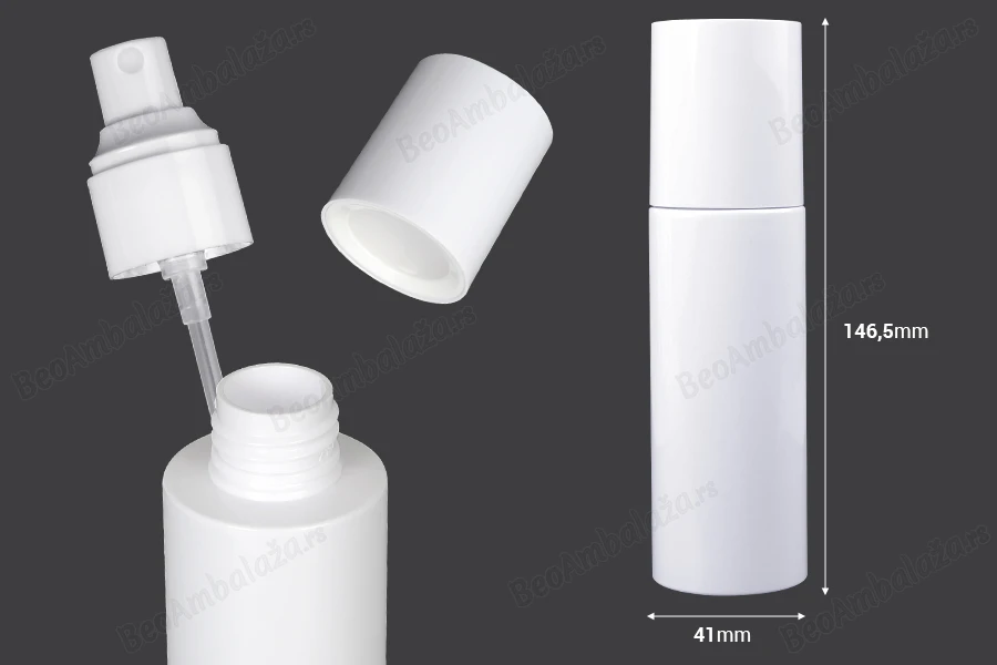 Plastična (PET) bela flašica 100mL sa sprejem i zatvaračem - 6 kom-dimenzije_slike
