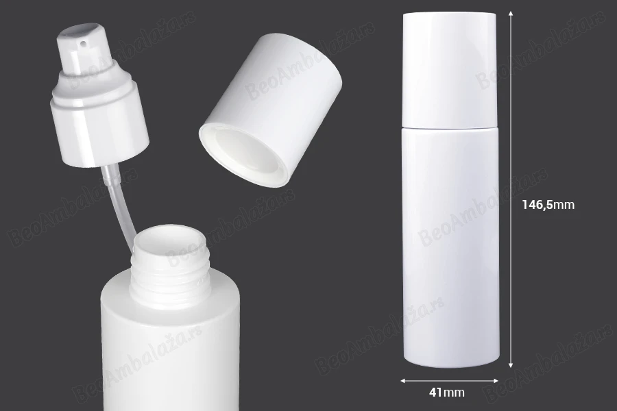 Plastična (PET) bela flašica 100mL sa pumpicom za kreme i zatvaračem - 6 kom-dimenzije_slike