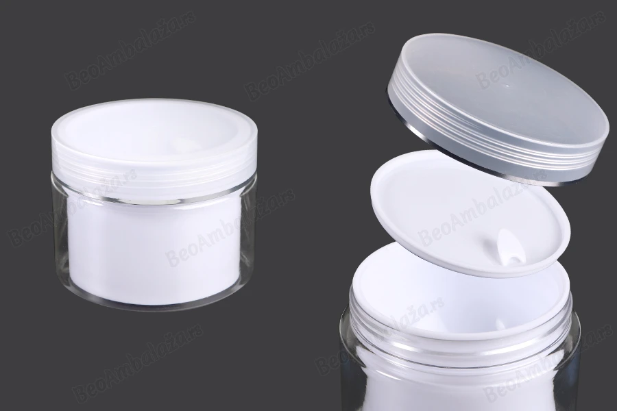 Plastična kutijica sa duplim dnom 100 mL za kremu, sa zatvaračem i plastičnim međupoklopcem - 6 kom-slika_proizvoda