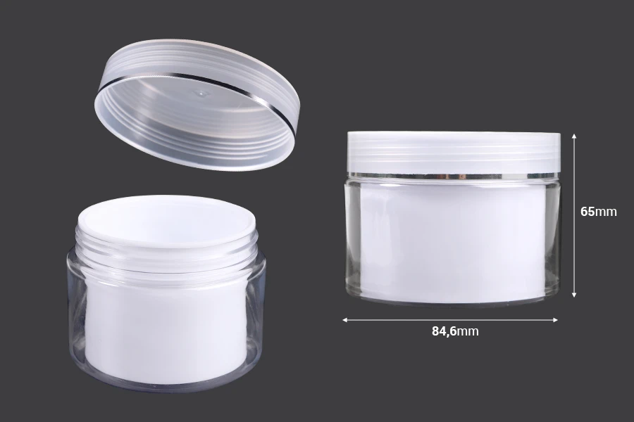 Plastična kutijica sa duplim dnom 100 mL za kremu, sa zatvaračem i plastičnim međupoklopcem - 6 kom