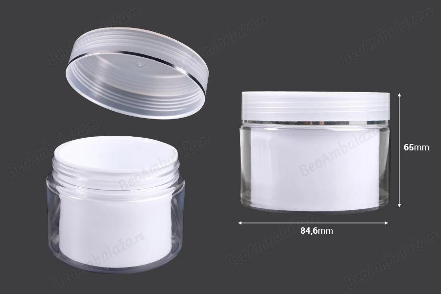 Plastična kutijica sa duplim dnom 100 mL za kremu, sa zatvaračem i plastičnim međupoklopcem - 6 kom-dimenzije_slike