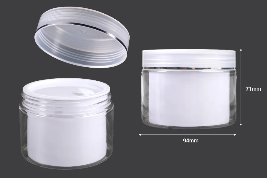 Plastična kutijica sa duplim dnom 200 mL za kremu, sa zatvaračem, plastičnim međupoklopcem i spatulom - 6 kom Plastična kutijica sa duplim dnom 200 mL za kremu, sa zatvaračem, plastičnim međupoklopcem i spatulom - 6 kom