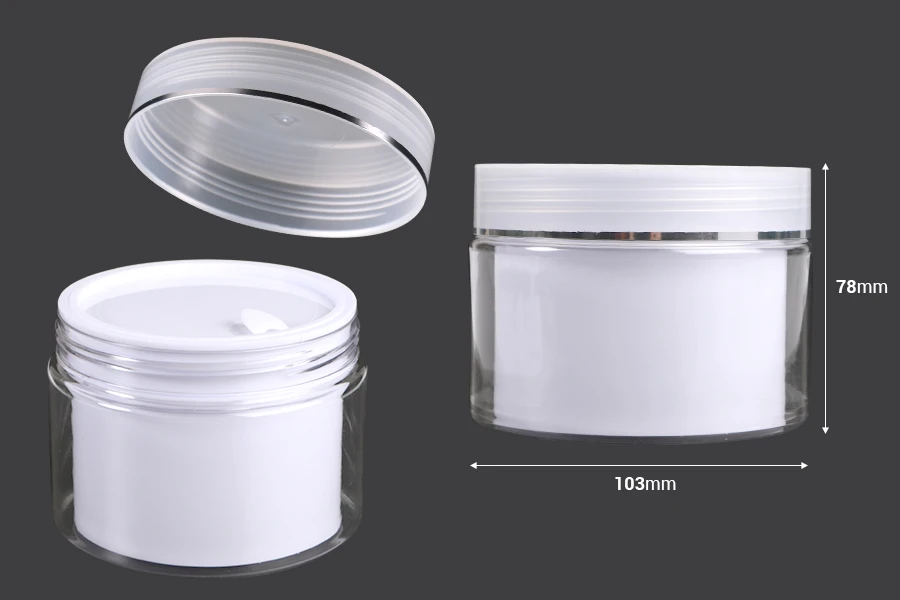 Plastična kutijica sa duplim dnom 250 mL za kremu, sa zatvaračem, plastičnim međupoklopcem i spatulom - 6 kom Plastična kutijica sa duplim dnom 250 mL za kremu, sa zatvaračem, plastičnim međupoklopcem i spatulom - 6 kom