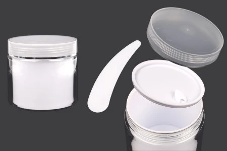 Plastična kutijica sa duplim dnom 500 mL za kremu, sa zatvaračem, plastičnim međupoklopcem i spatulom - 6 kom-1