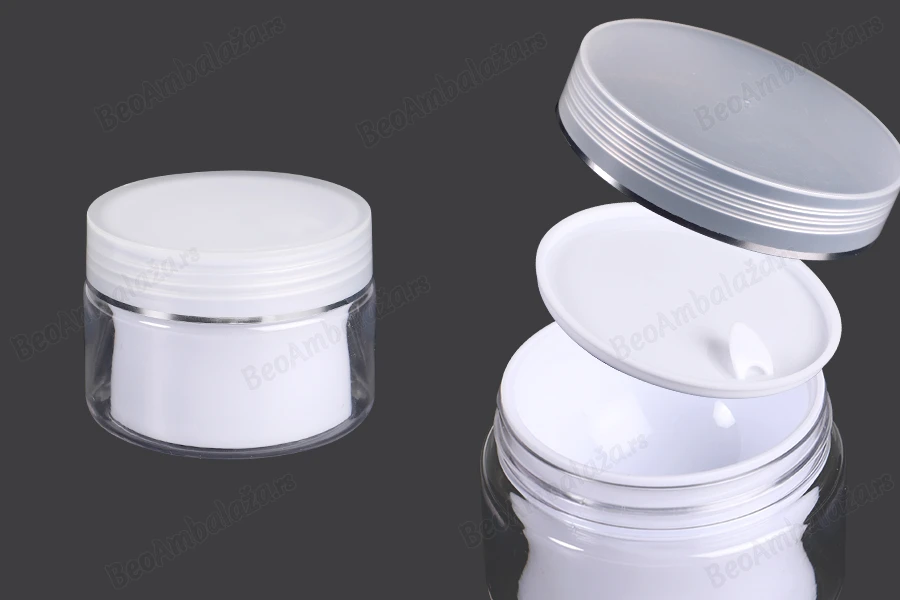 Plastična kutijica sa duplim dnom 50 mL za kremu, sa zatvaračem i plastičnim međupoklopcem - 6 kom-slika_proizvoda