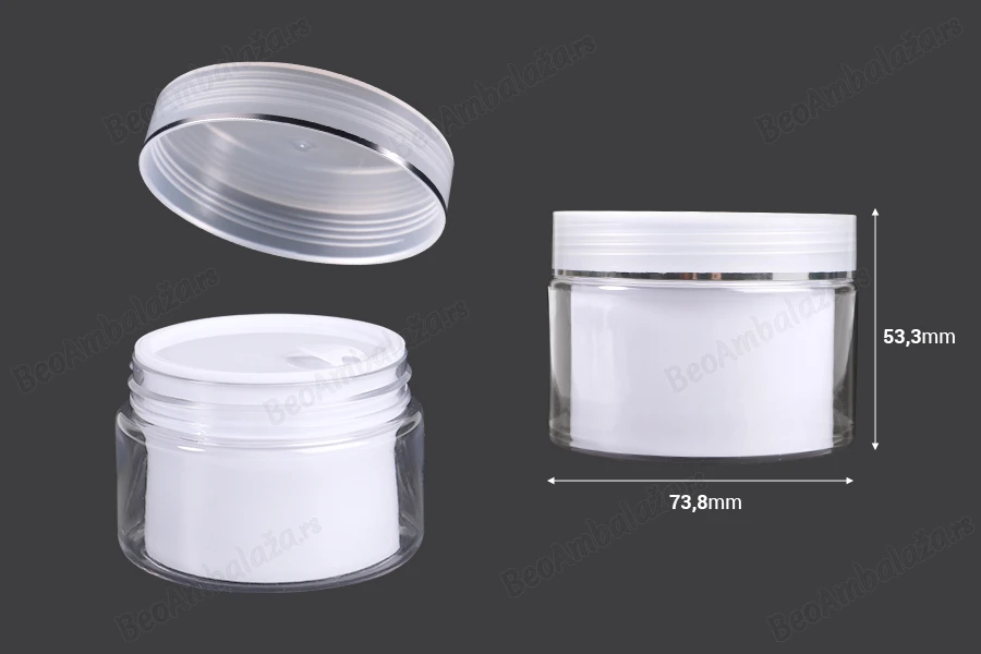Plastična kutijica sa duplim dnom 50 mL za kremu, sa zatvaračem i plastičnim međupoklopcem - 6 kom-dimenzije_slike