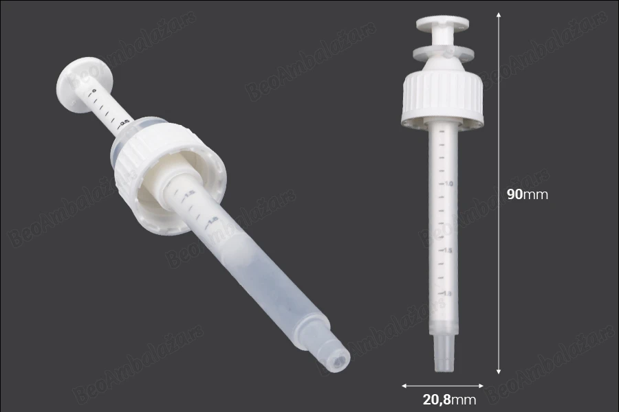 Plastični dozator za bočice PP18 od 30 mL-dimenzije_slike