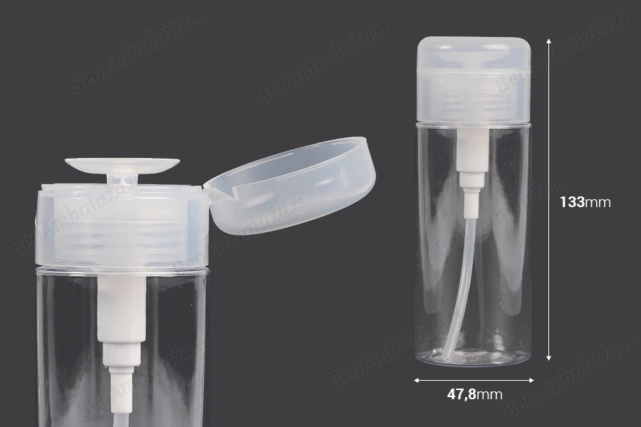 Plastična flašica 150mL sa pumper pumpicom za preparate za uklanjanje šminke - 12 kom-dimenzije_slike