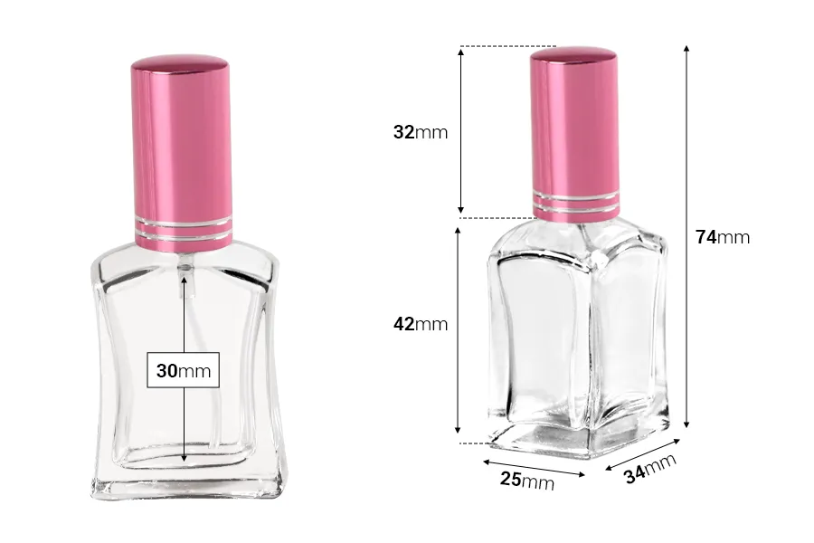Staklena parfemska bočica 15 mL sa sprejom i aluminijumskim poklopcem u raznim bojama - 6 kom-dimenzije_slike