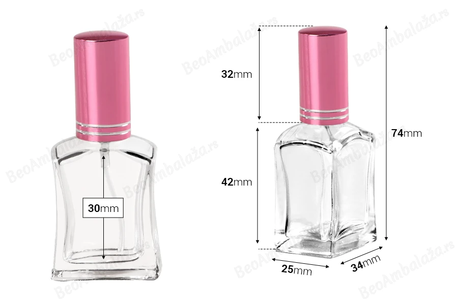 Staklena parfemska bočica 15 mL sa sprejom i aluminijumskim poklopcem u raznim bojama - 6 kom-dimenzije_slike