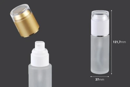 Staklena bočica od peskiranog stakla, 50mL za kreme sa pumpicom i zatvaračem u dve boje-2