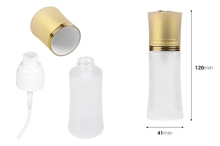 Staklena bočica od peskiranog stakla 50mL, za kreme sa pumpicom i zlatnim zatvaračem-2