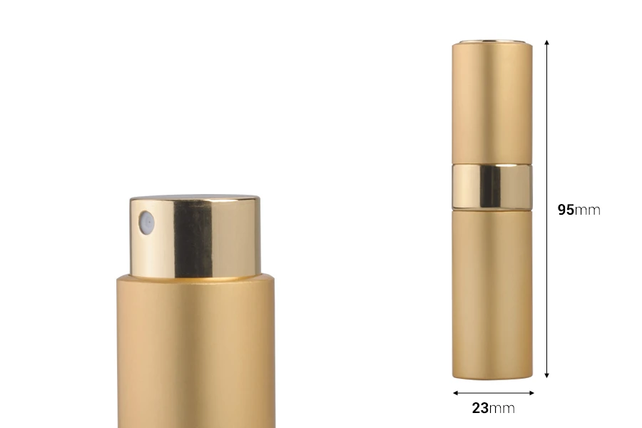Staklena bočica 8mL sa sprejom za parfem, u aluminijumskoj futroli u zlatnoj boji Staklena bočica 8mL sa sprejom za parfem, u aluminijumskoj futroli u zlatnoj boji