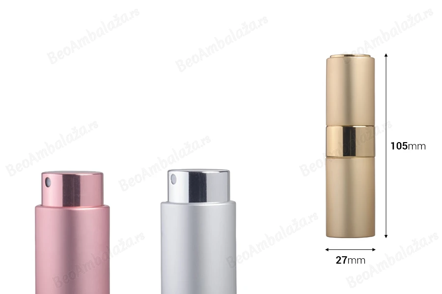 Staklena bočica 15mL sa sprejom za parfem u aluminijumskoj futroli, više boja-dimenzije_slike