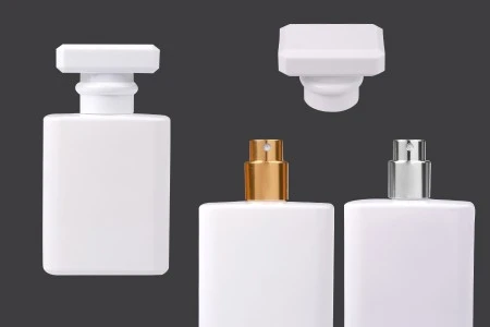 Bela staklena bočica za parfem 50mL sa sprejem i belim zatvaračem-1