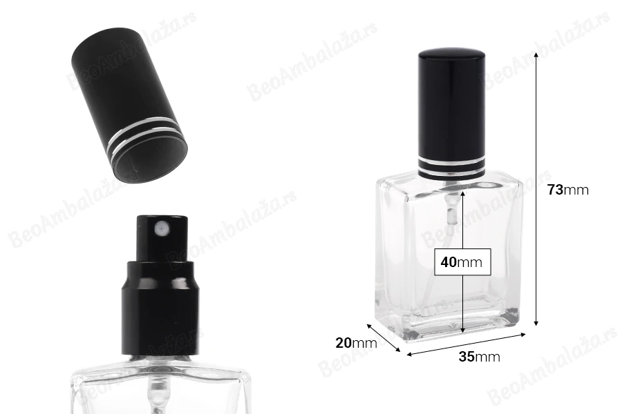 Staklena parfemska bočica 10mL sa sprejom i aluminijumskim zatvaračem u raznim bojama-dimenzije_slike