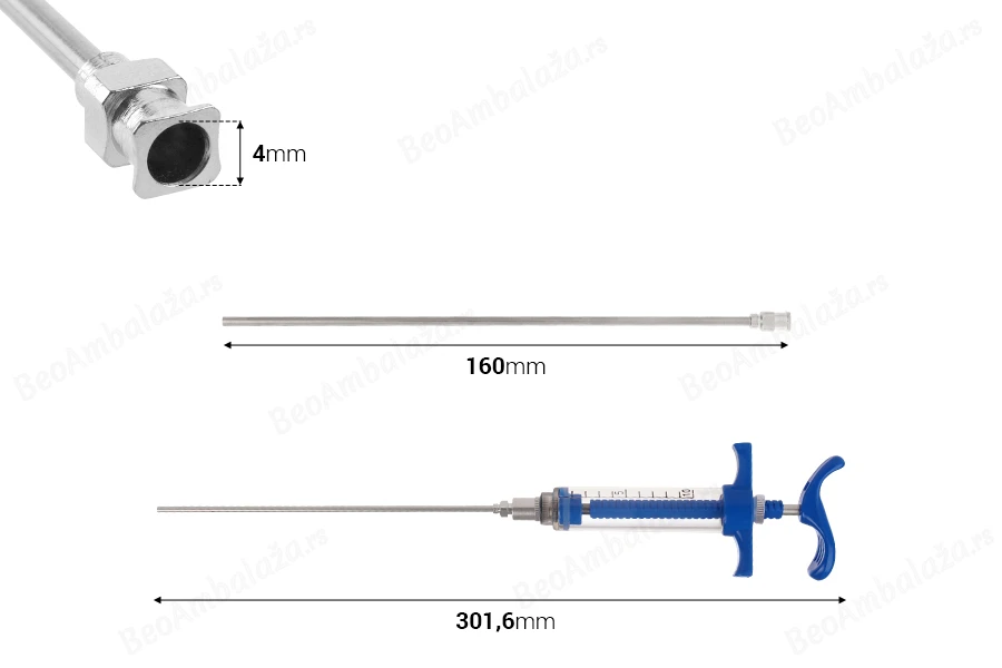 Višenamenski plastični špric od 10mL sa metalnom iglom od 160 mm-dimenzije_slike