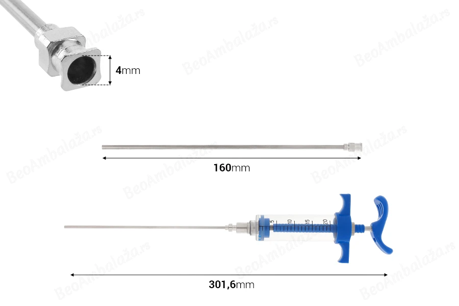 Višenamenski plastični špric od 20mL sa metalnom iglom od 160 mm-dimenzije_slike