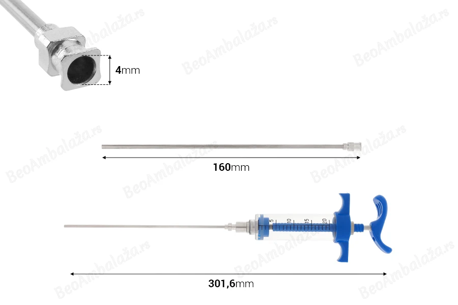 Višenamenski plastični špric od 20mL sa metalnom iglom od 160 mm-dimenzije_slike