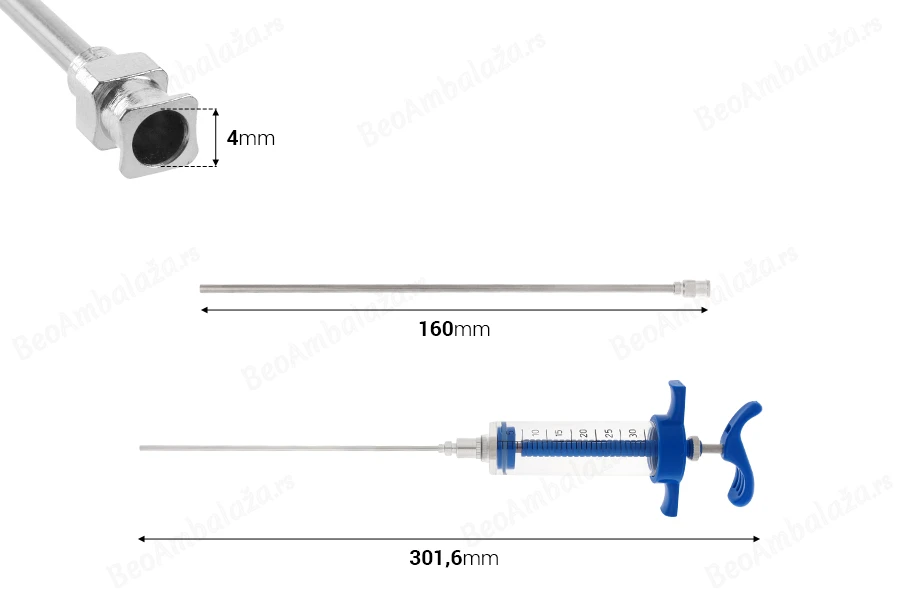 Višenamenski plastični špric od 30mL sa metalnom iglom od 160 mm-dimenzije_slike