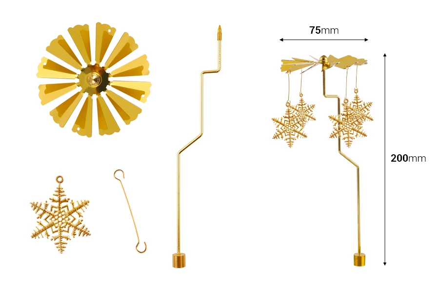 Dekorativni karusel u obliku pahuljice u zlatnoj boji (visina 185 mm)-dimenzije_slike