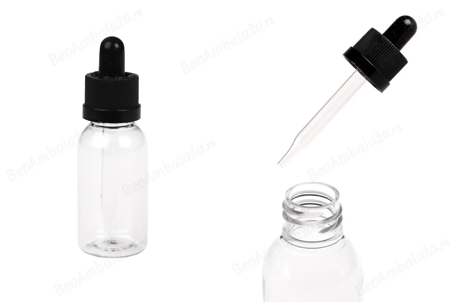 Plastična (PET) providna bočica 30 mL sa crnom pipetom - 12 kom-slika_proizvoda