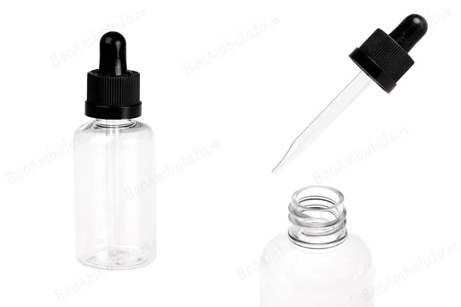 Plastična (PET) providna bočica 50 mL sa crnom pipetom sa sigurnosnim CRC zatvaranjem - 12 kom-slika_proizvoda