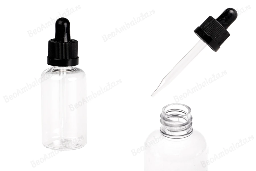 Plastična (PET) providna bočica 50 mL sa crnom pipetom sa sigurnosnim CRC zatvaranjem - 12 kom-slika_proizvoda