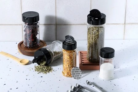 Plastična (PET) providna teglica 100mL, sa crnim poklopcem i unutrašnjom zaptivkom (PE) za začine-3